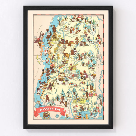 Vintage Map of Mississippi 1935