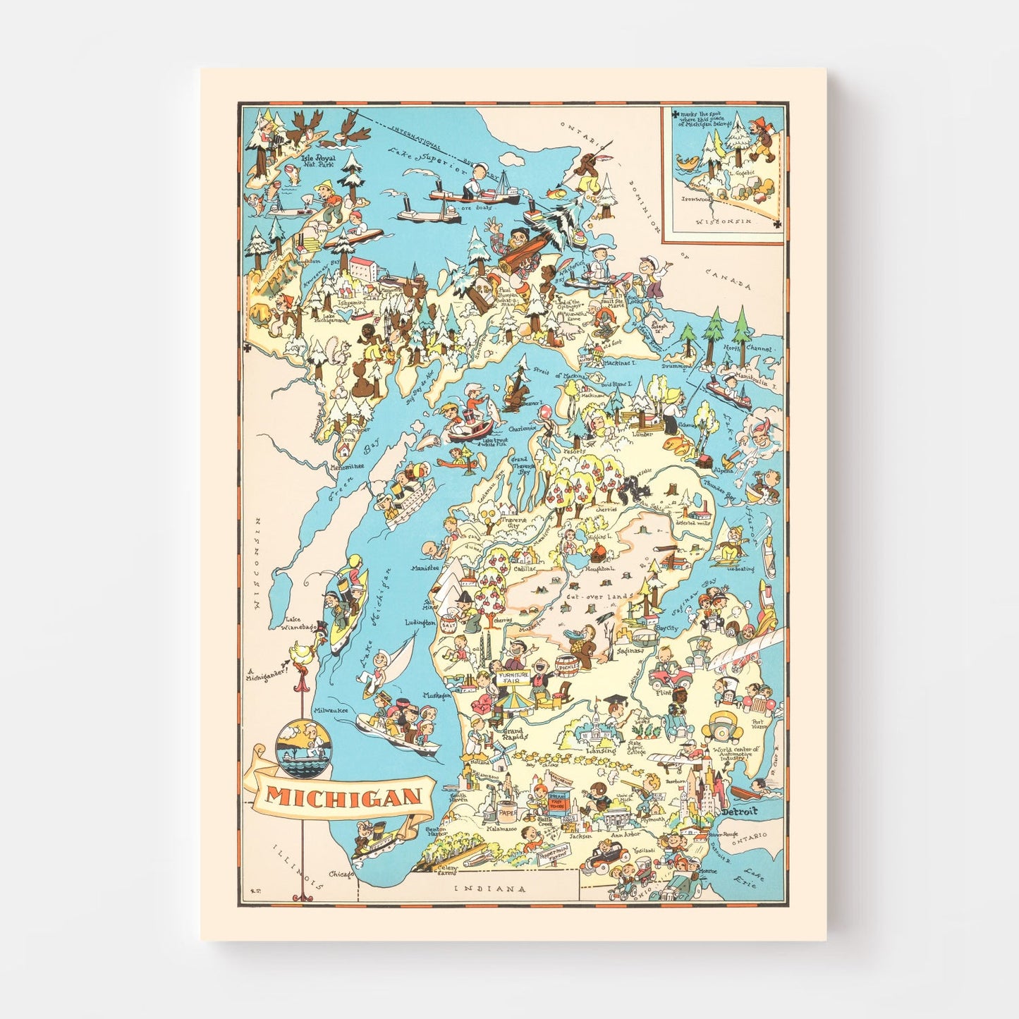 Vintage Map of Michigan 1935