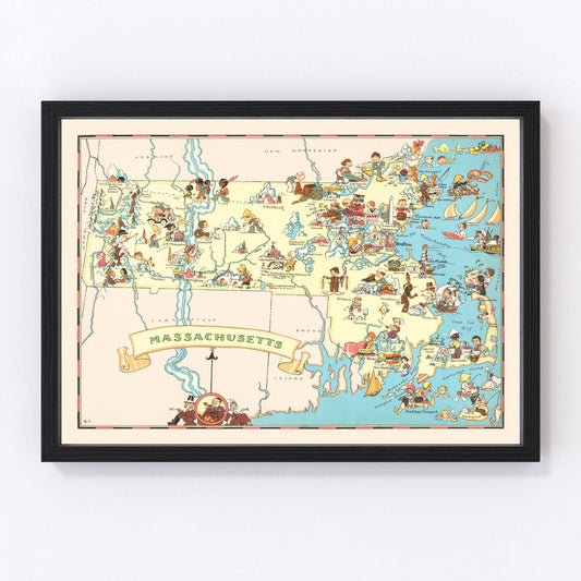 Vintage Map of Massachusetts 1935