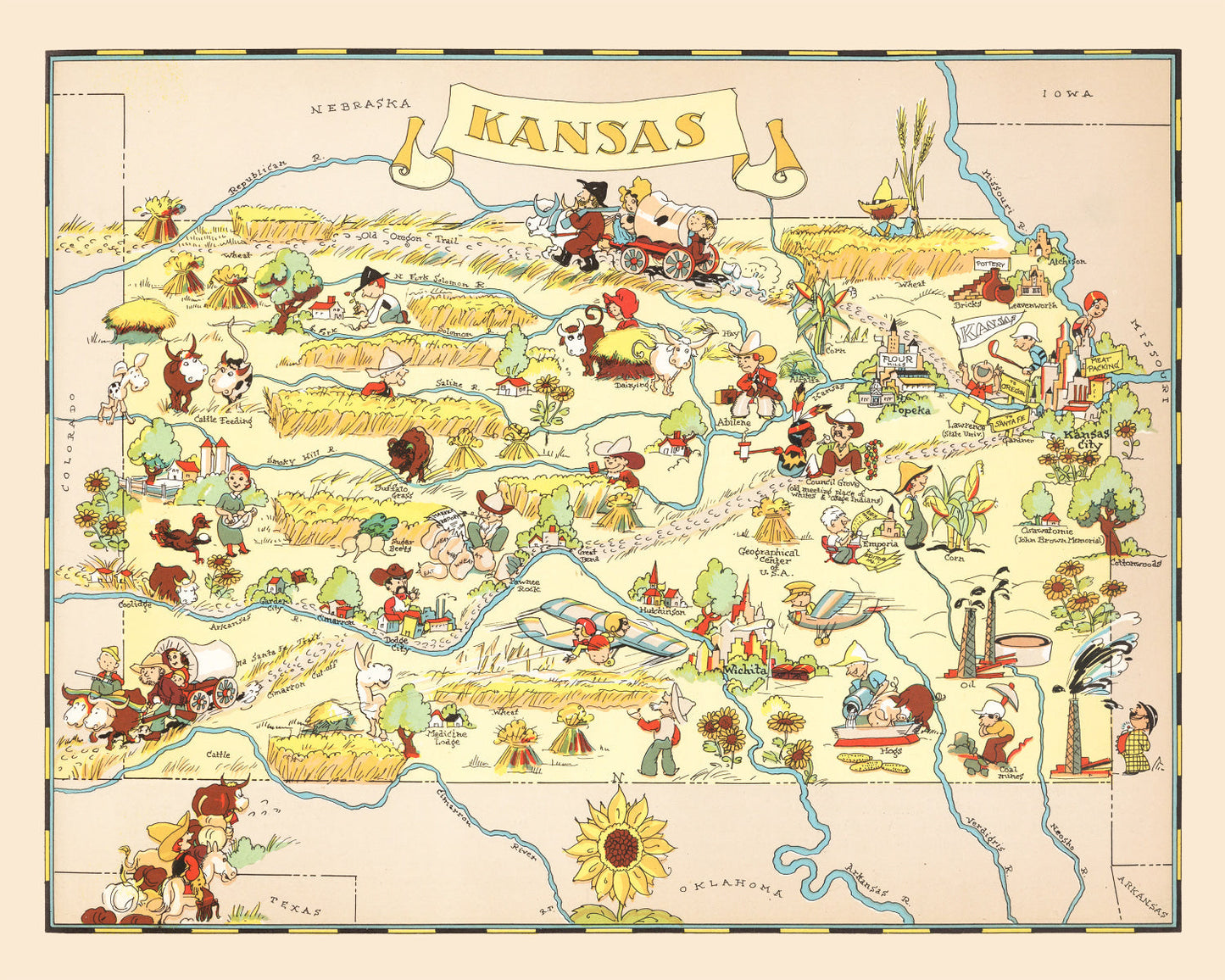 Vintage Map of Kansas 1935