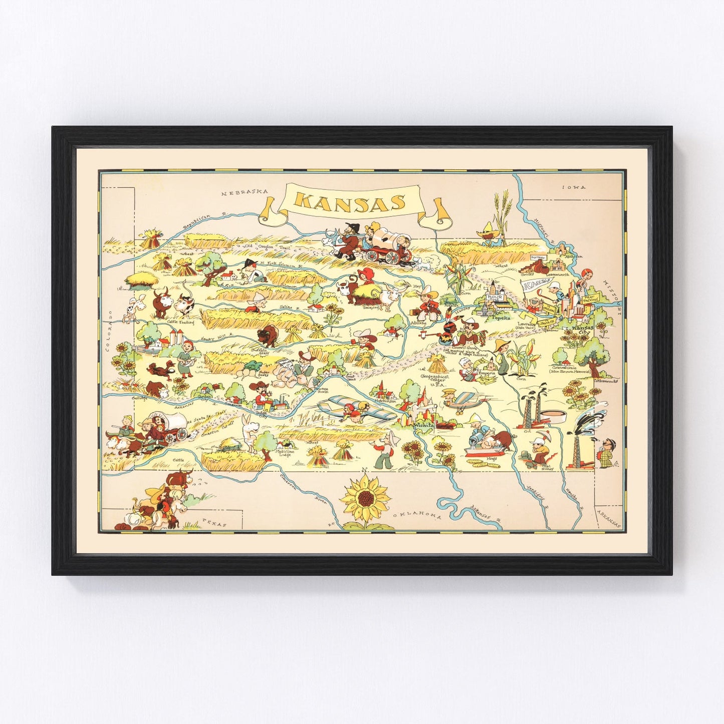 Vintage Map of Kansas 1935