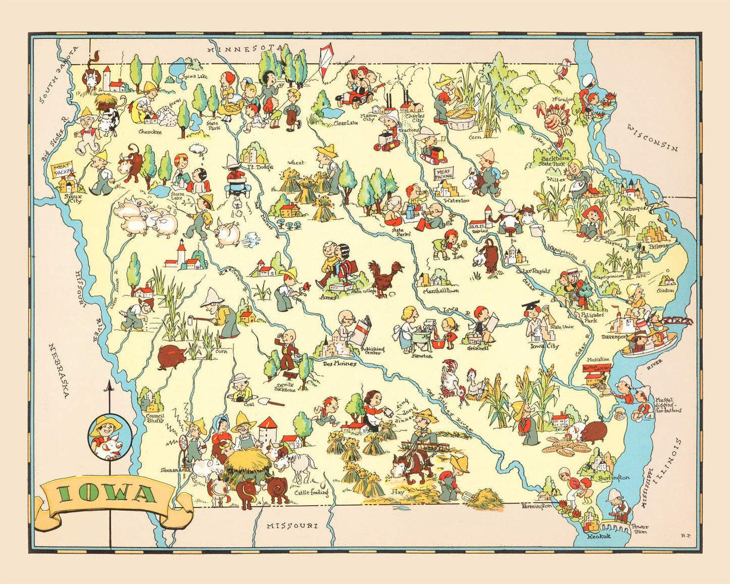 Vintage Map of Iowa 1935