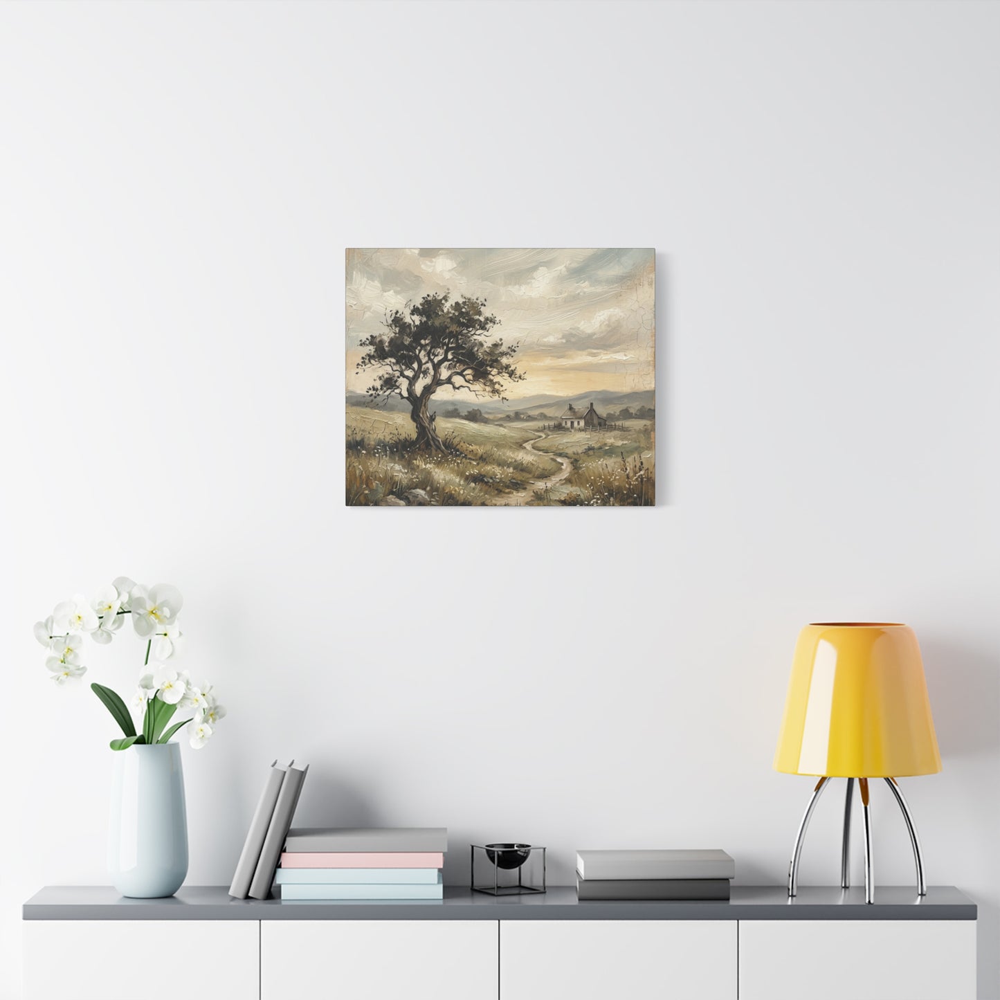 Rustic Countryside Canvas Wall Art — Serene Landscape Matte Stretched Canvas Print