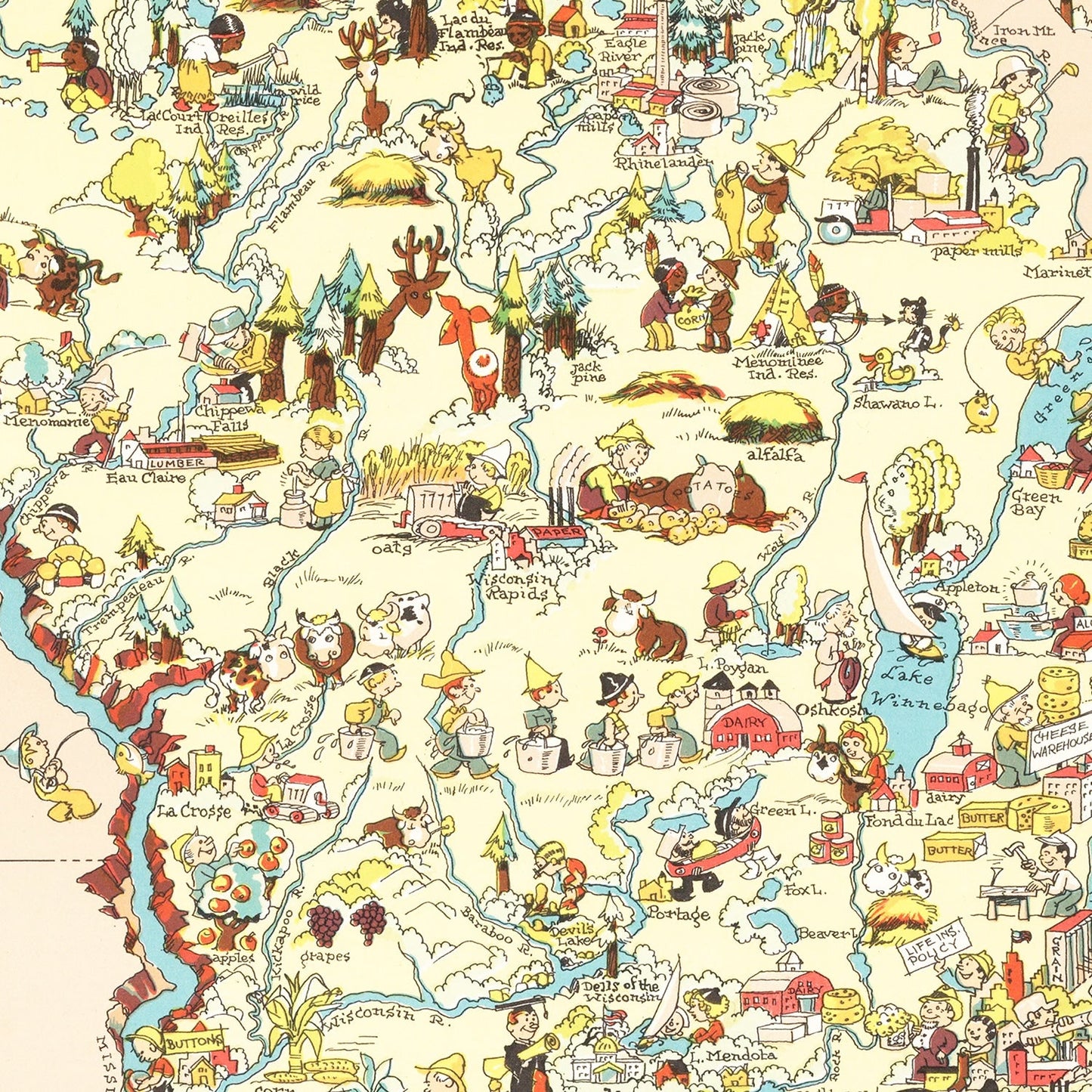 Vintage Map of Wisconsin 1935