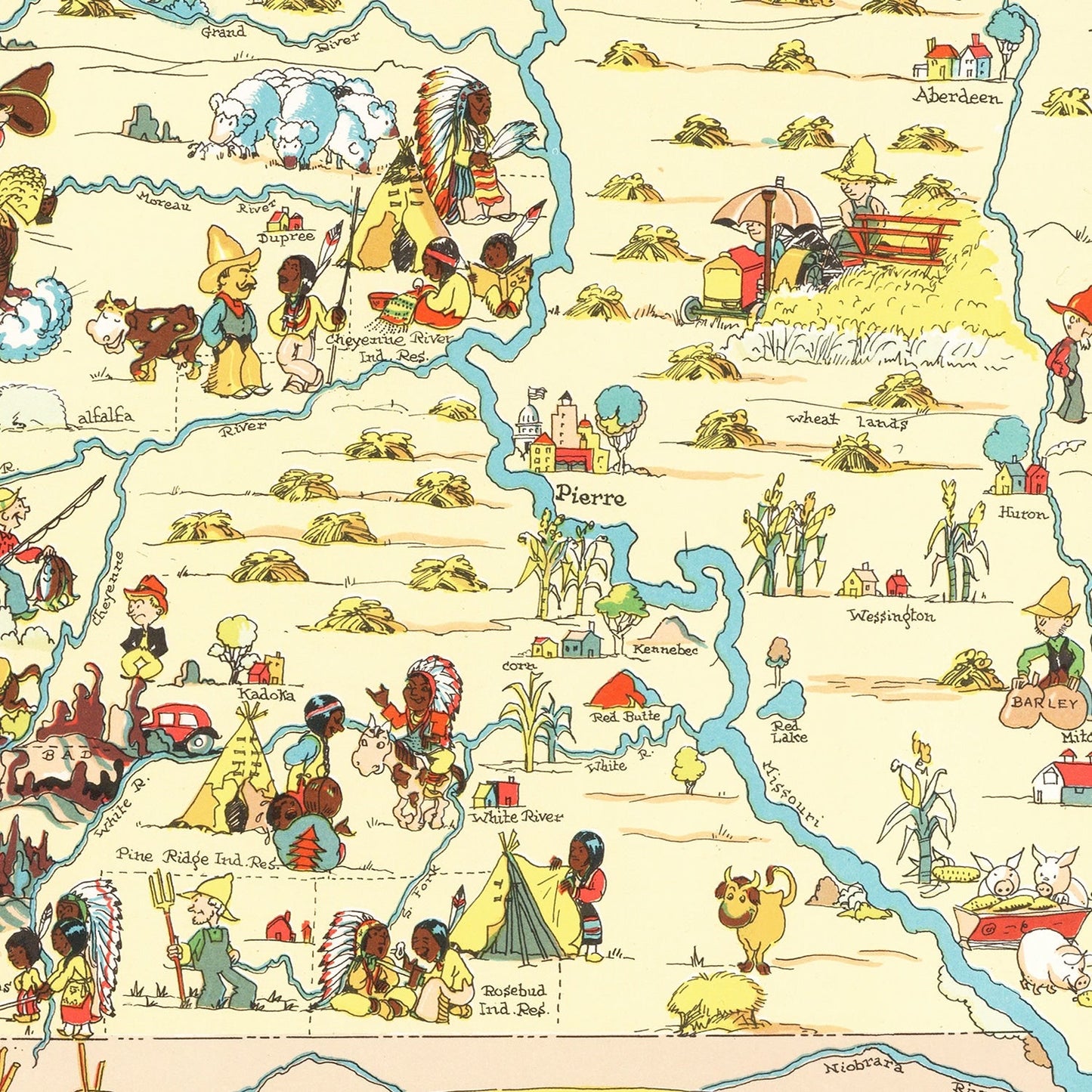 Vintage Map of South Dakota 1935