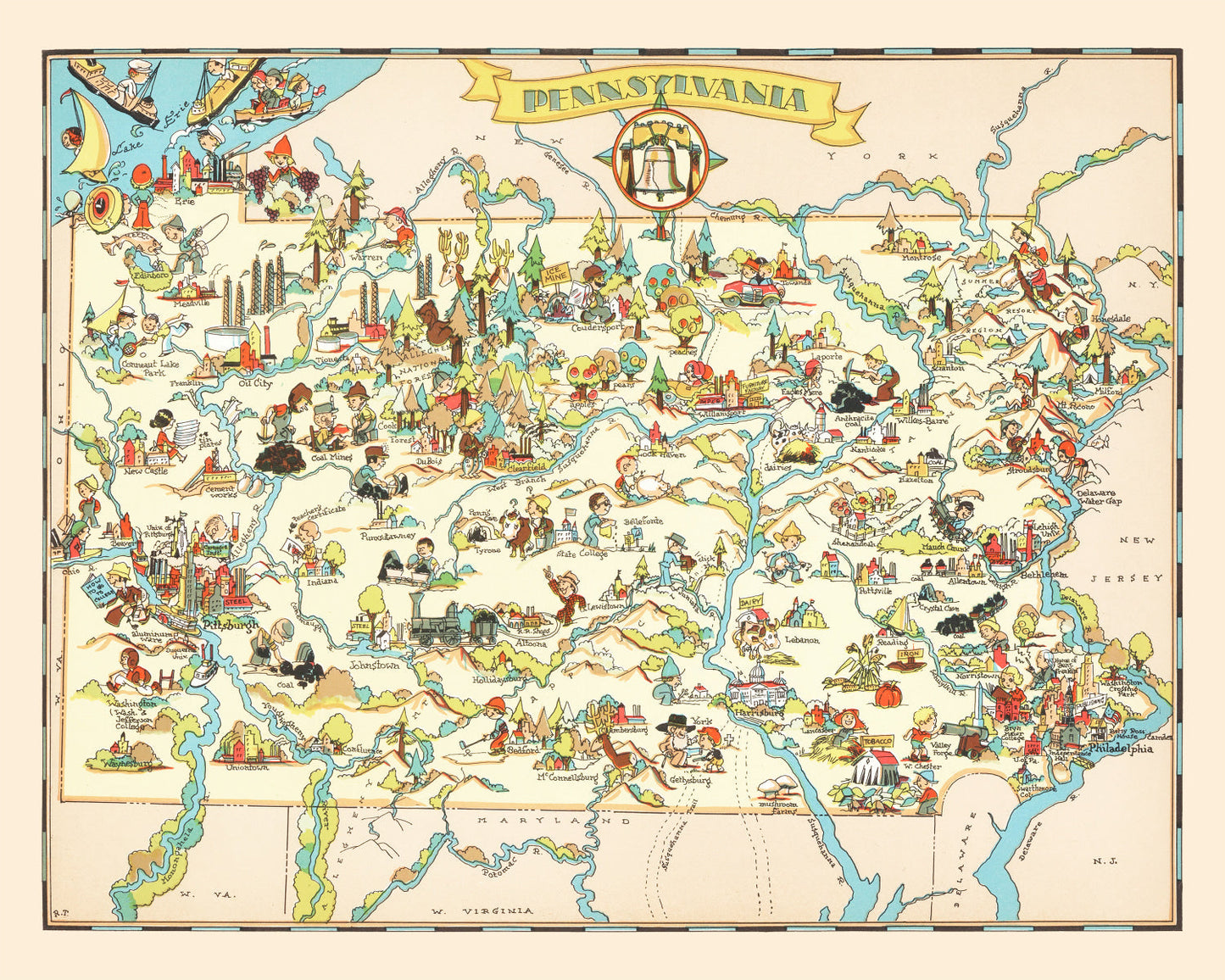Vintage Map of Pennsylvania 1935