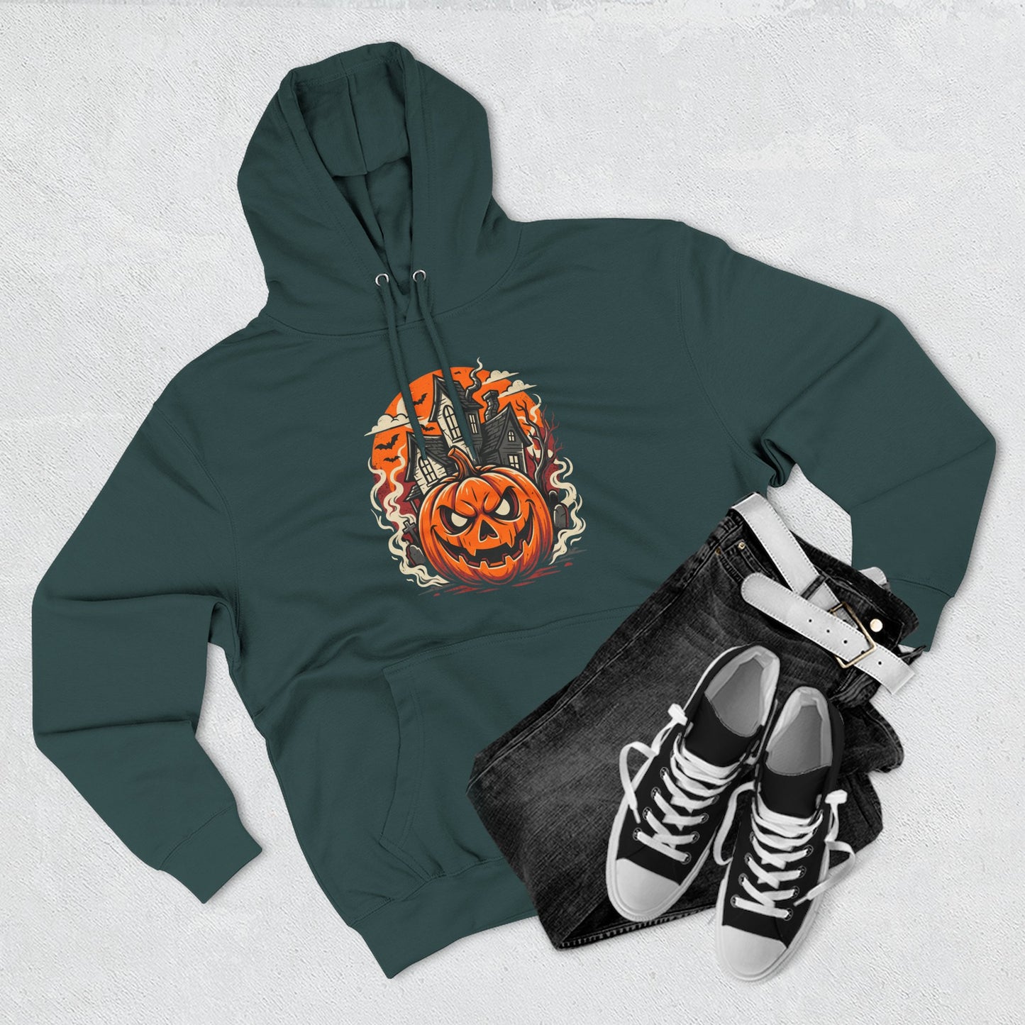 Halloween Pumpkin Hoodie — Jack-O'-Lantern Haunted House Fleece Hoodie
