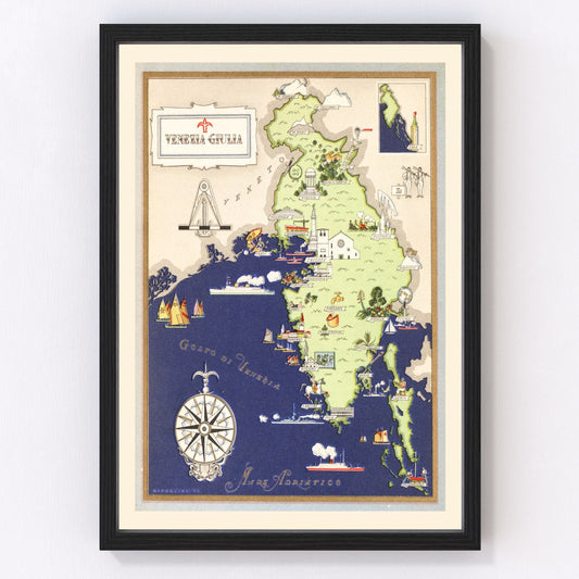 Vintage Map of Friuli Venezia Giulia Italy, 1938
