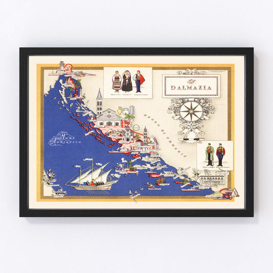 Vintage Map of Dalmatia Italy, 1938