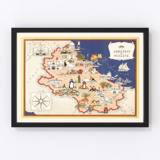 Vintage Map of Abruzzi e Molise Italy, 1938