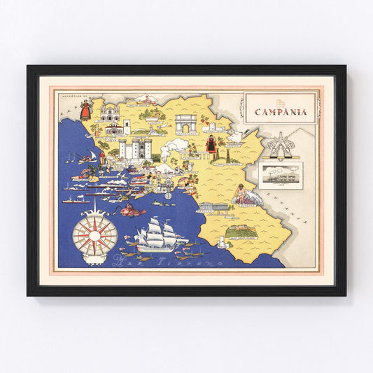 Vintage Map of Campania Italy, 1938