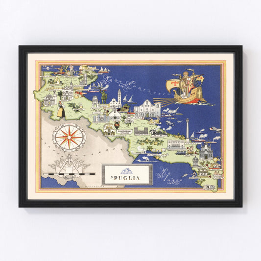 Vintage Map of Puglia Italy, 1938
