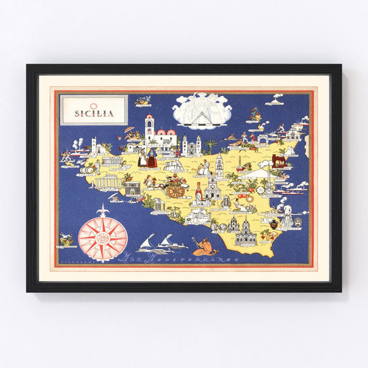 Vintage Map of Sicily Italy, 1938