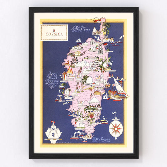 Vintage Map of Corsica France, 1938
