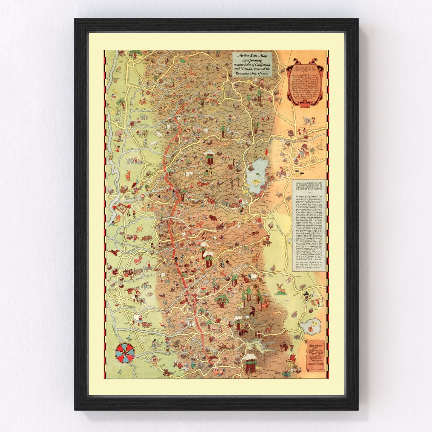 Vintage Map of Mother Lodes of California & Nevada, 1931