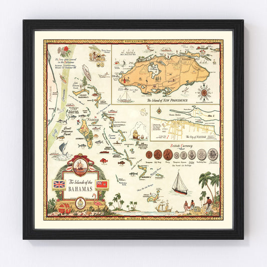 Vintage Map of Bahamas, 1951