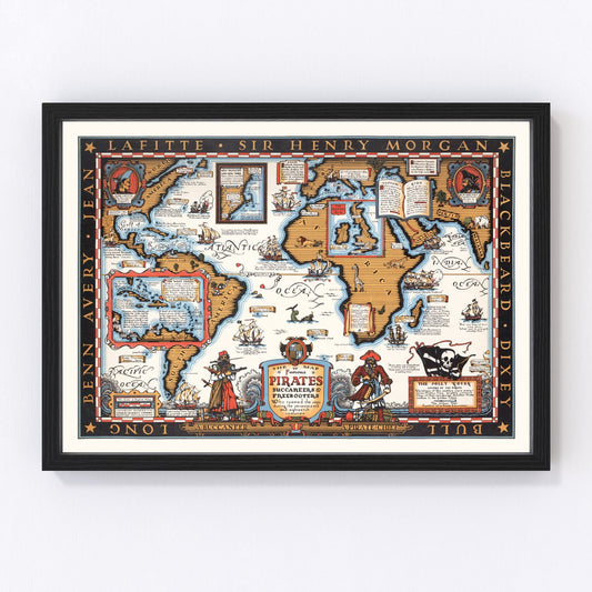 Vintage Map of Pirates & Buccaneers, 1938