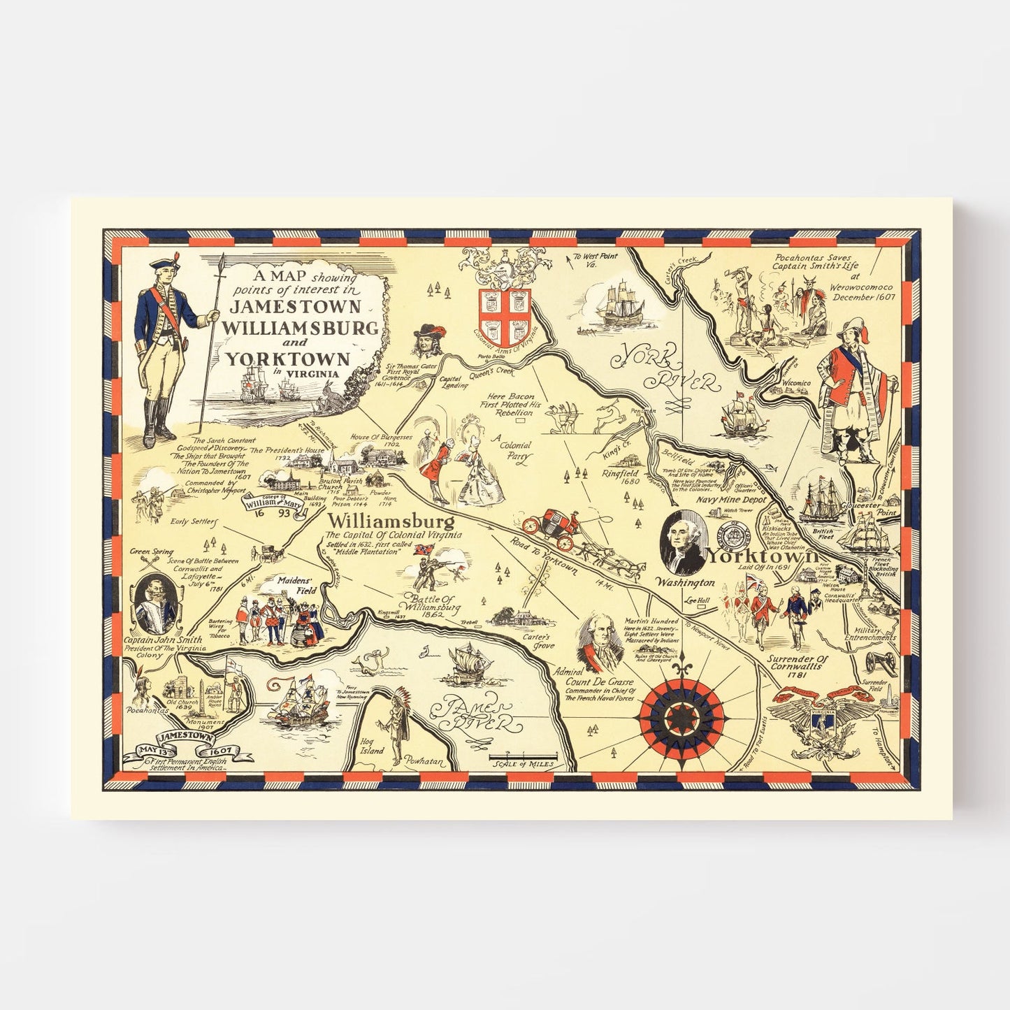 Vintage Map of Jamestown & Williamsburg, 1930