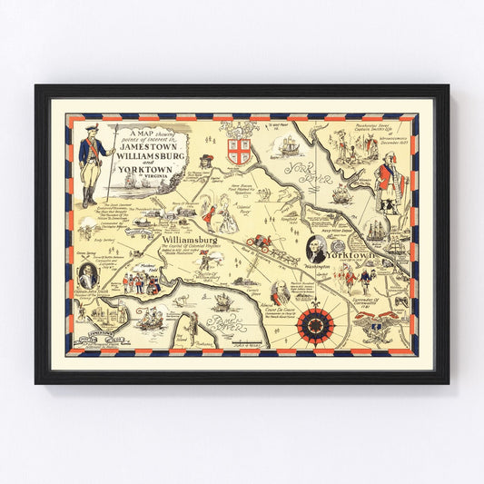 Vintage Map of Jamestown & Williamsburg, 1930