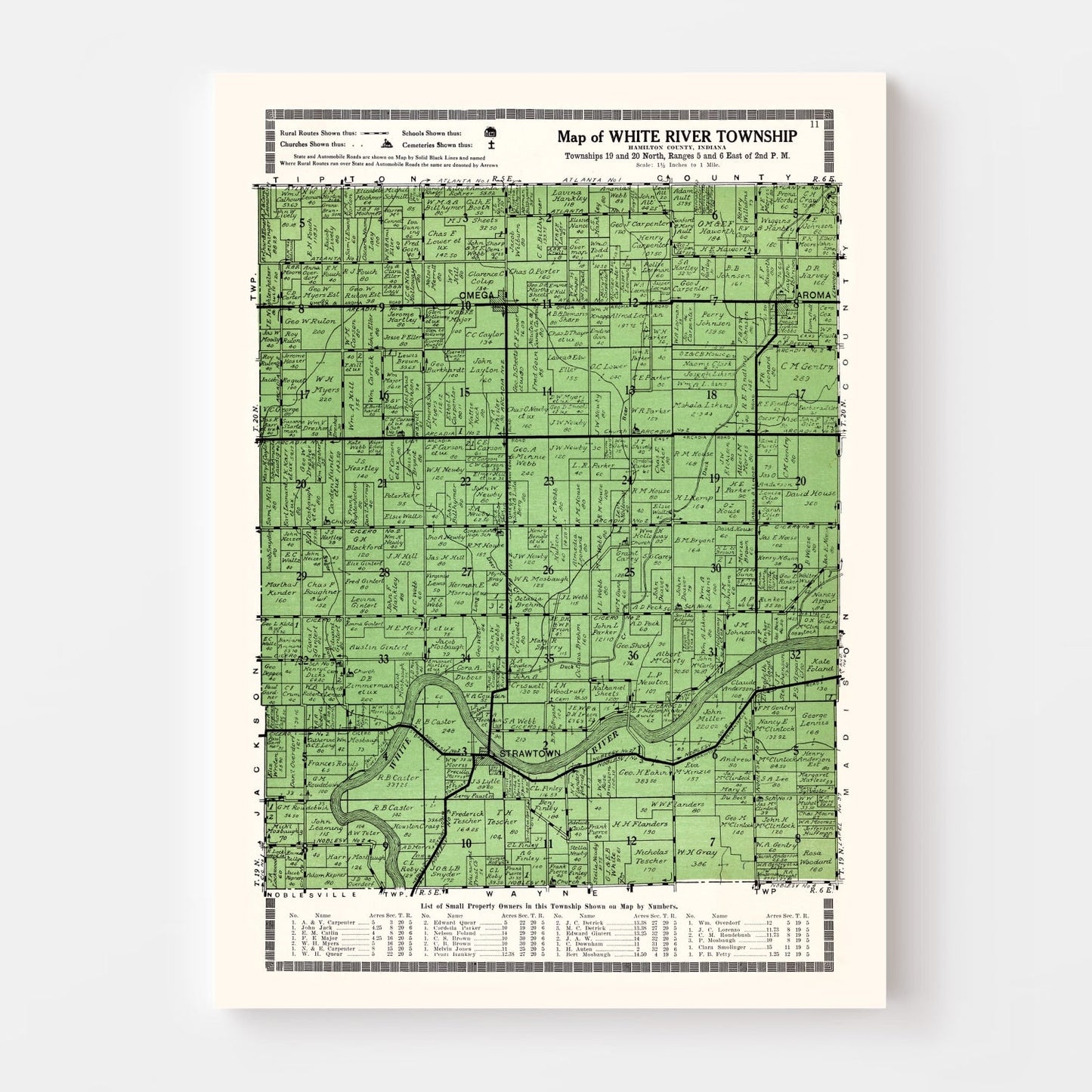 Vintage Map of White River Township, Johnson County, Indiana 1922