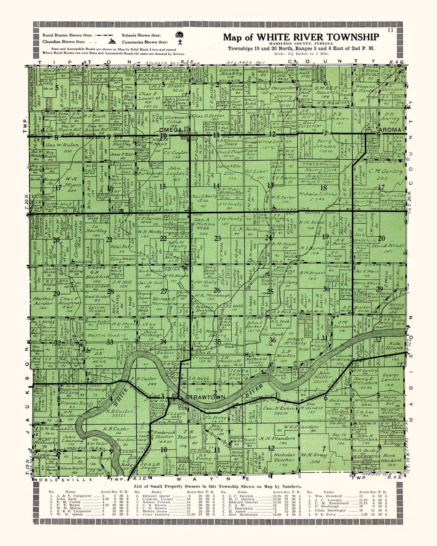 Vintage Map of White River Township, Johnson County, Indiana 1922