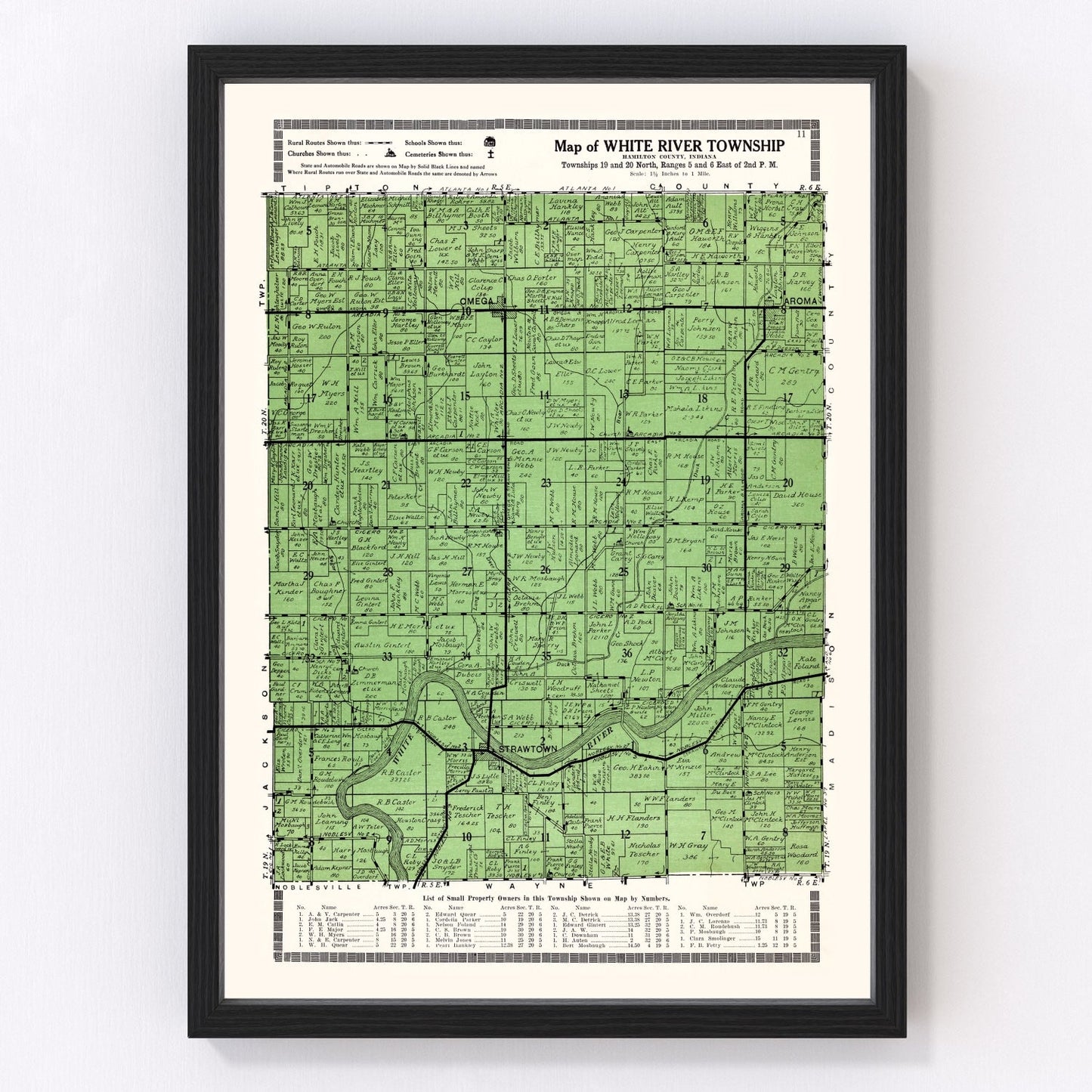 Vintage Map of White River Township, Johnson County, Indiana 1922