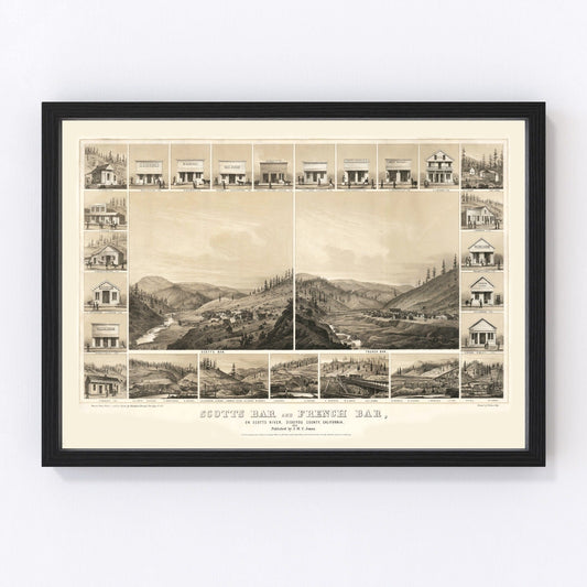 Vintage Map of Scotts Bar, California 1856