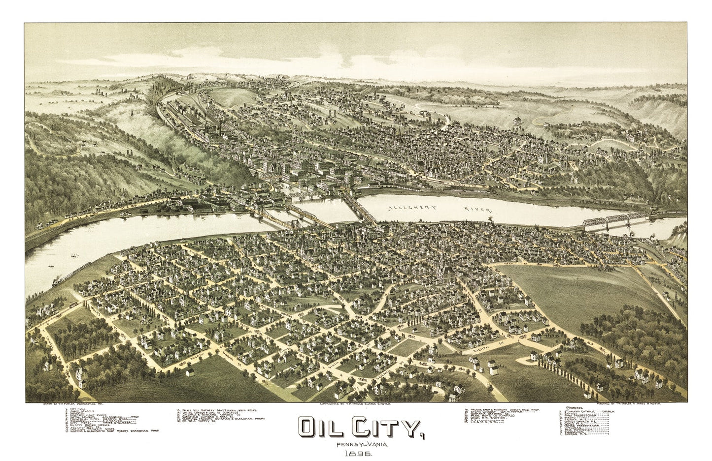 Vintage Map of Oil City, Pennsylvania 1896