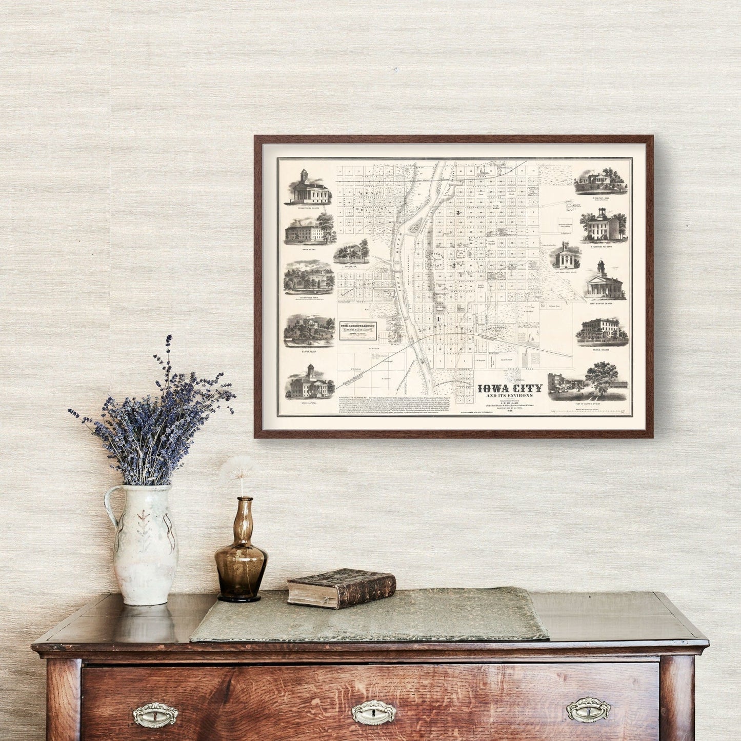 Vintage Map of Iowa City, Iowa 1854