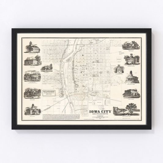 Vintage Map of Iowa City, Iowa 1854