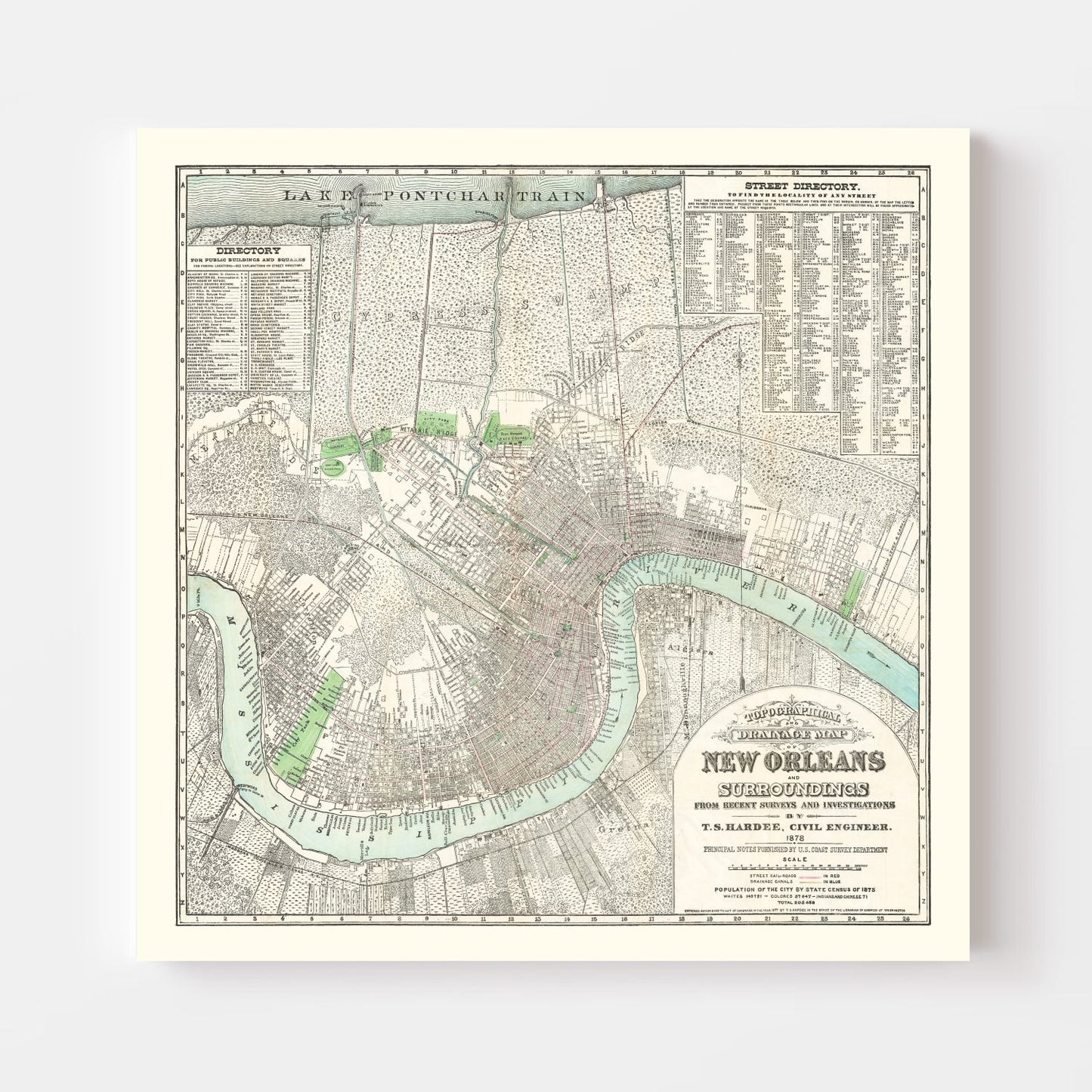 Vintage Map of New Orleans, Louisiana 1878