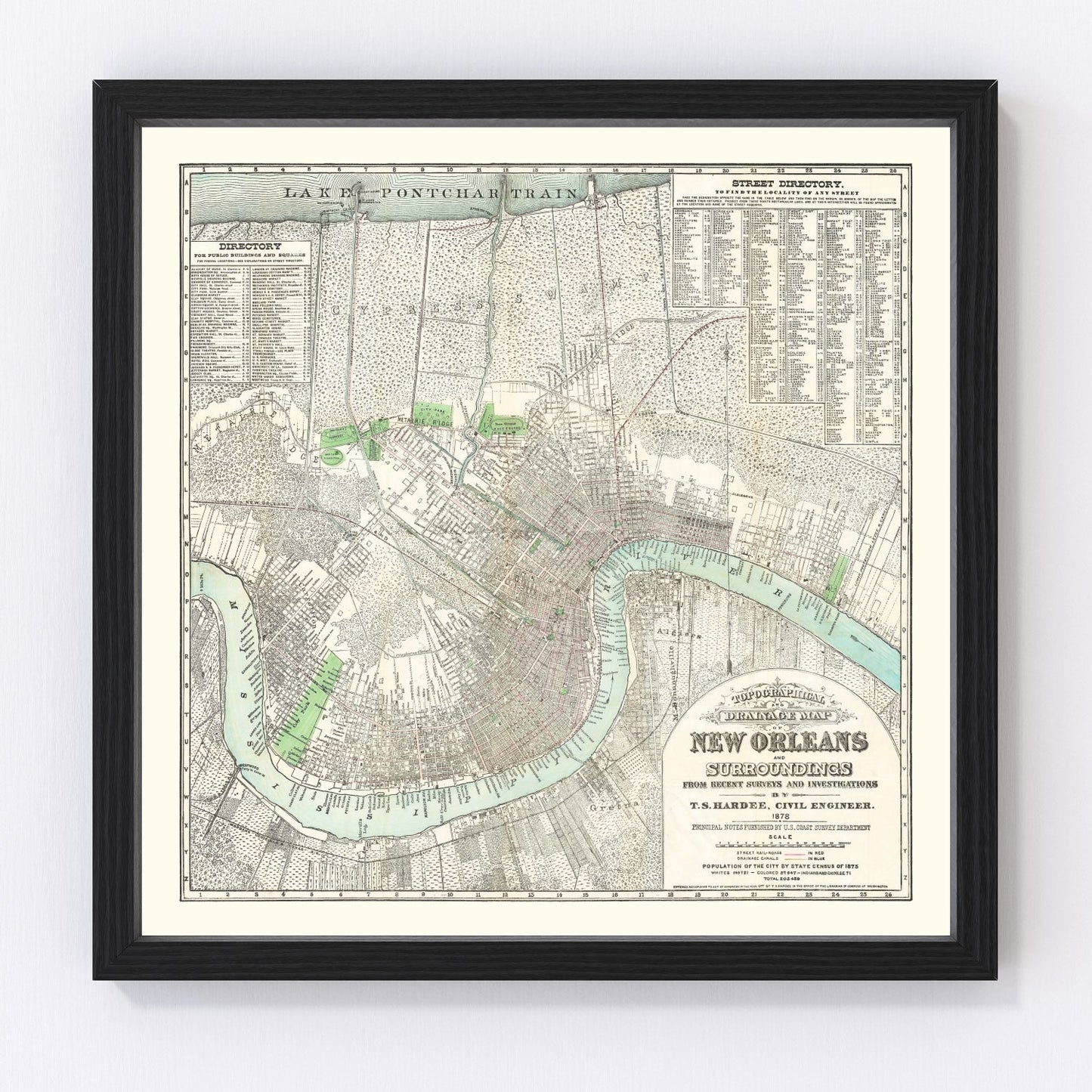 Vintage Map of New Orleans, Louisiana 1878