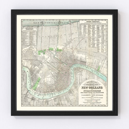 Vintage Map of New Orleans, Louisiana 1878