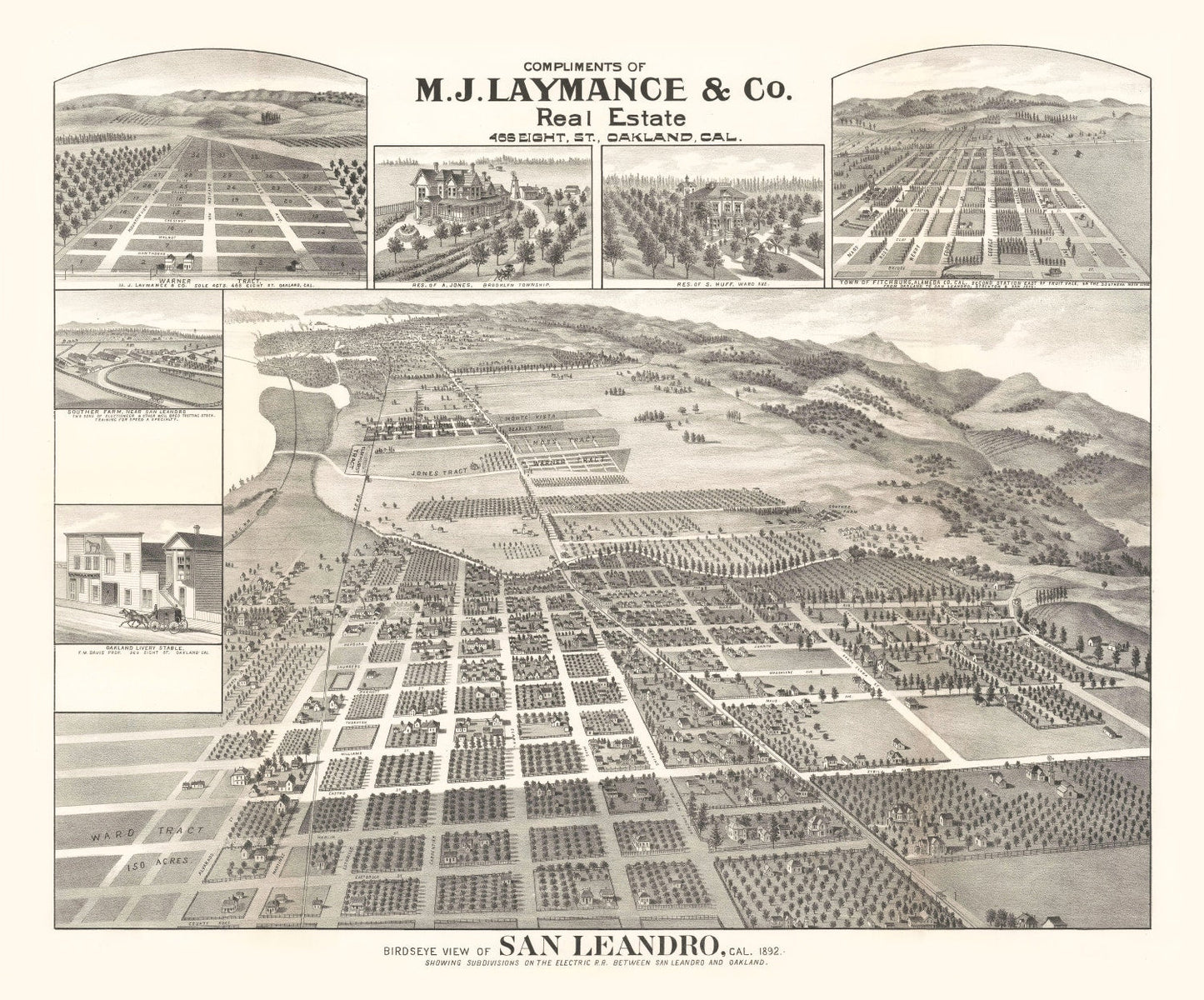 Vintage Map of San Leandro, California 1892