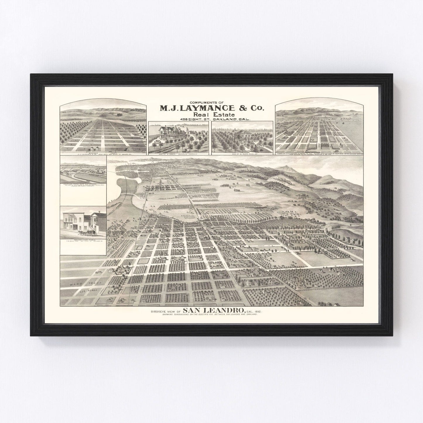 Vintage Map of San Leandro, California 1892