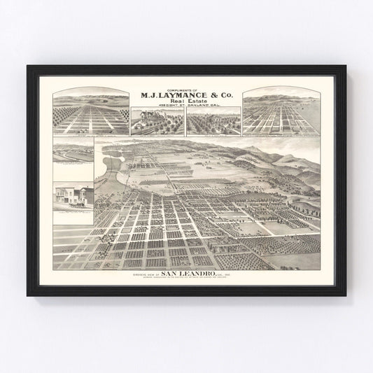 Vintage Map of San Leandro, California 1892