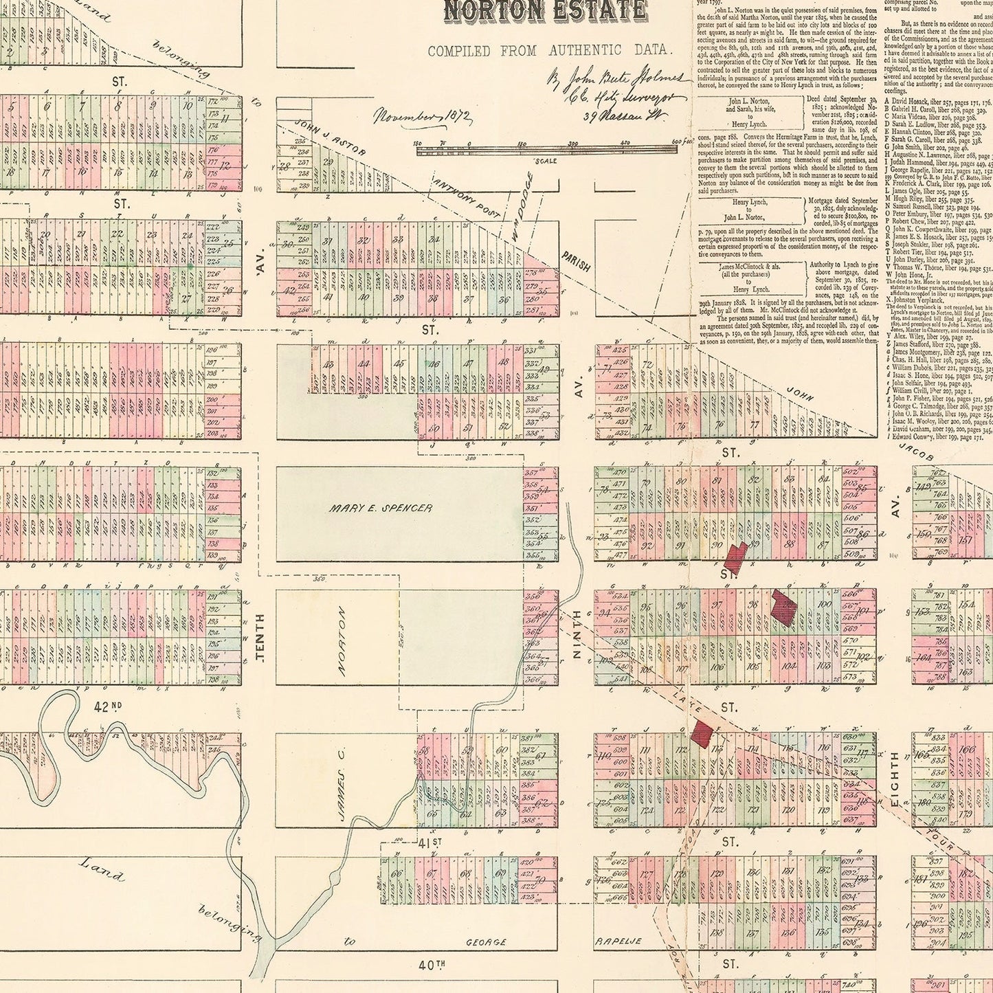 Vintage Map of Hell's Kitchen Manhattan, New York 1872