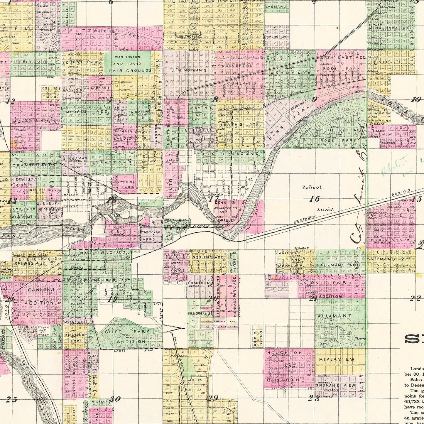 Vintage Map of Spokane Falls, Washington 1890