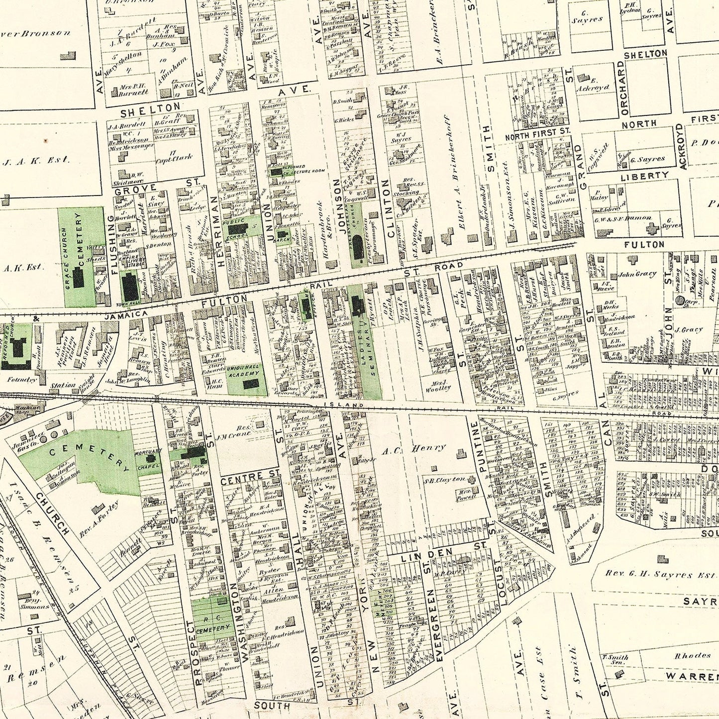 Vintage Map of Jamaica Queens, New York 1873