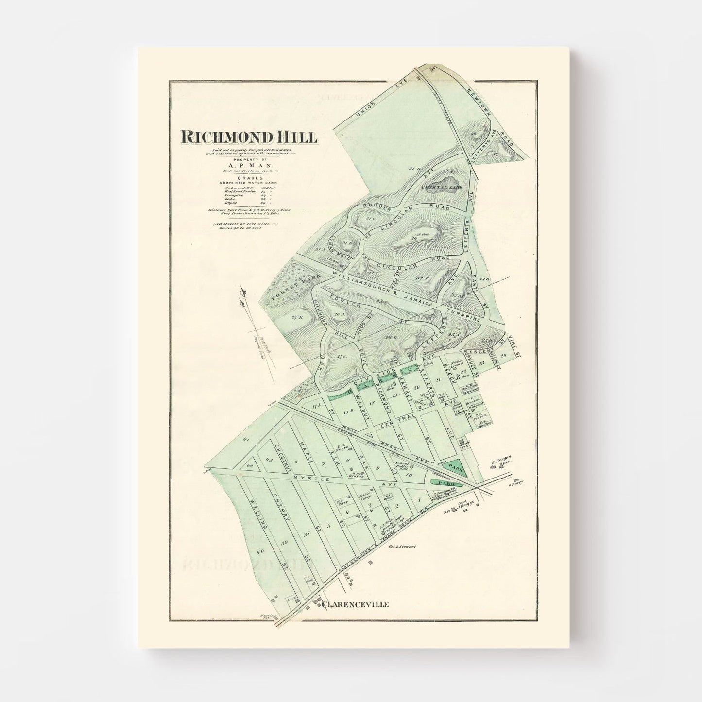 Vintage Map of Richmond Hill Queens, New York 1873