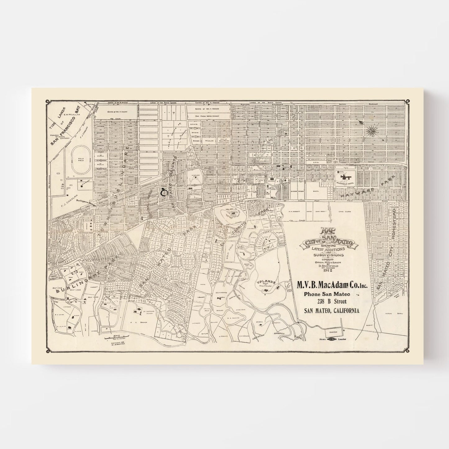 Vintage Map of San Mateo, California 1912