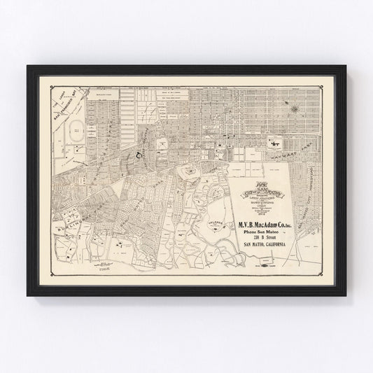 Vintage Map of San Mateo, California 1912