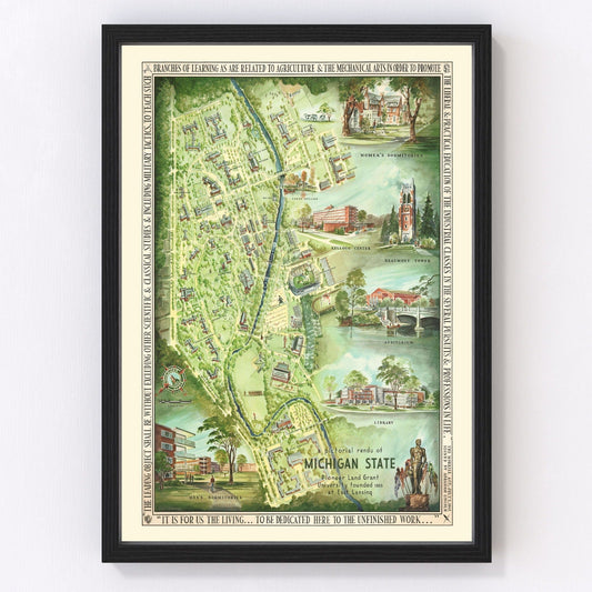Vintage Map of Michigan State University, 1955