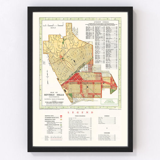 Vintage Map of Beverly Hills, California 1937