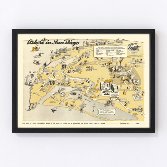Vintage Map of San Diego, California 1943