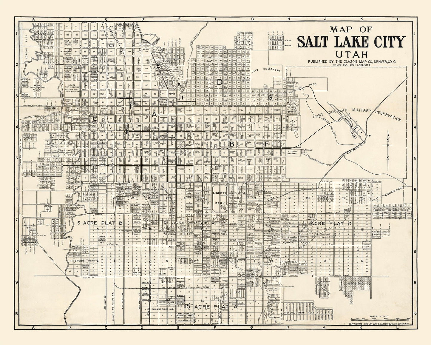 Vintage Map of Salt Lake City, Utah 1909