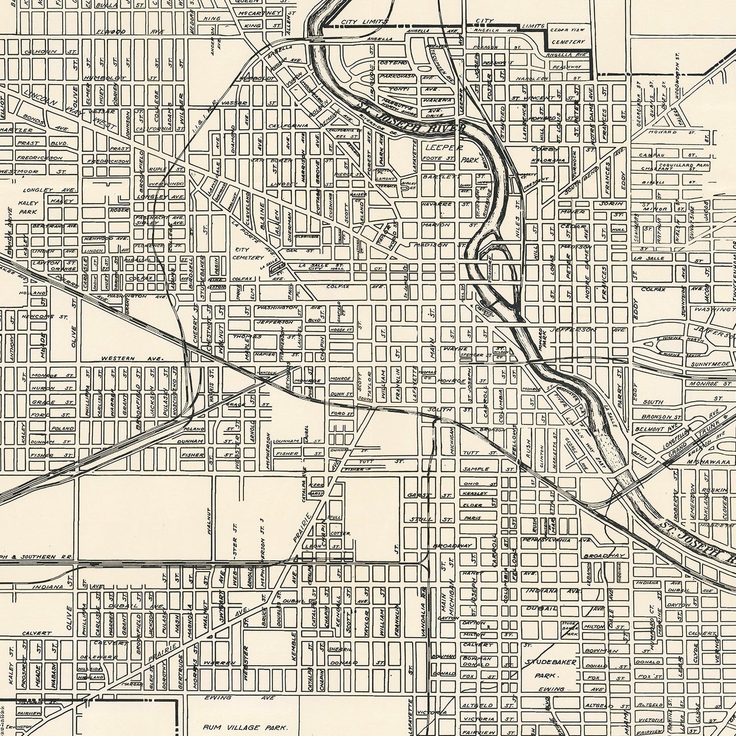 Vintage Map of South Bend, Indiana 1931