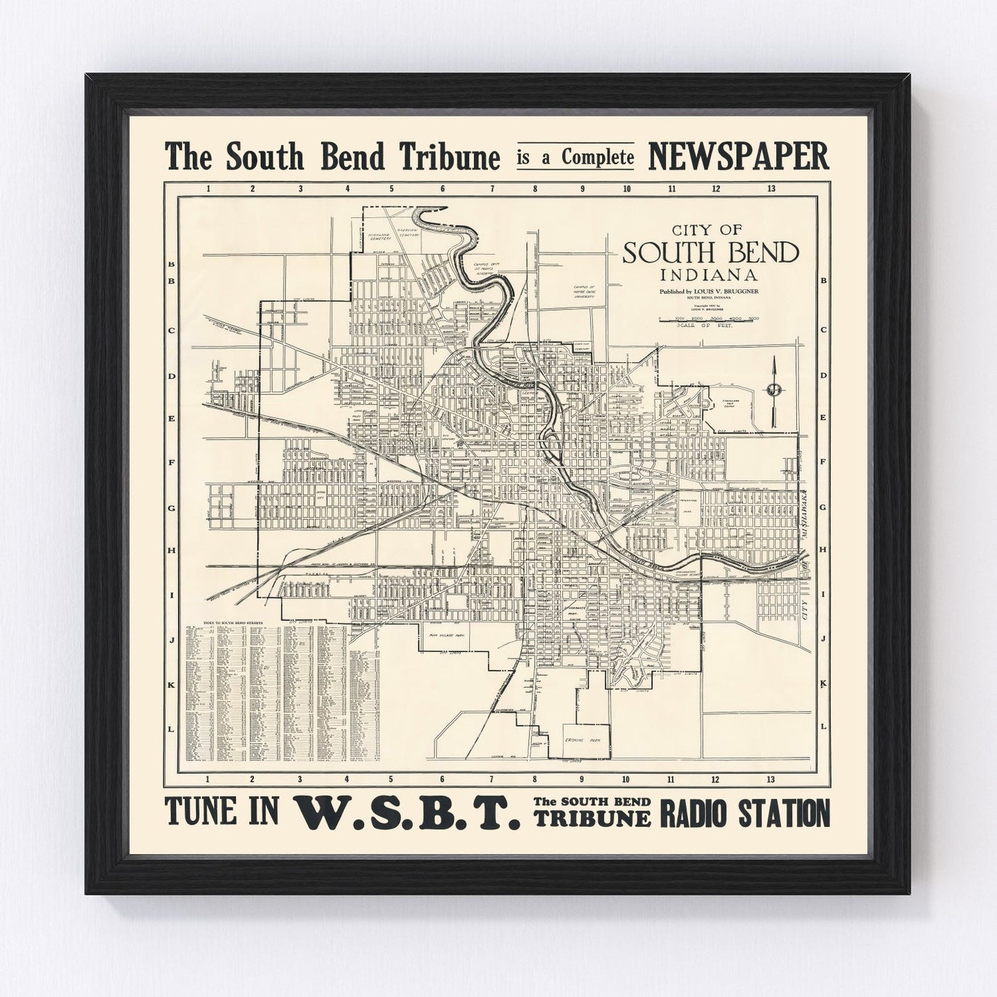 Vintage Map of South Bend, Indiana 1931