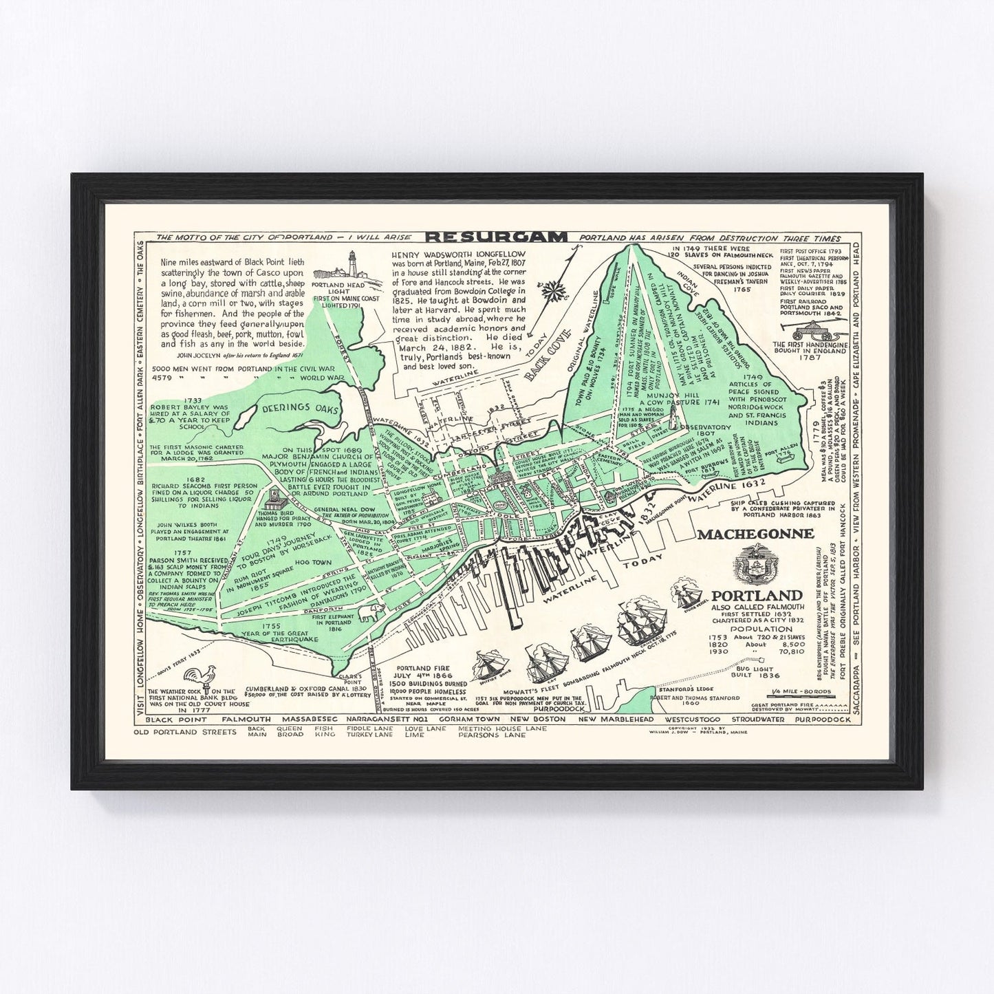 Vintage Map of Portland, Maine 1932