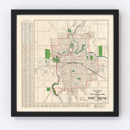Vintage Map of Fort Wayne, Indiana 1919